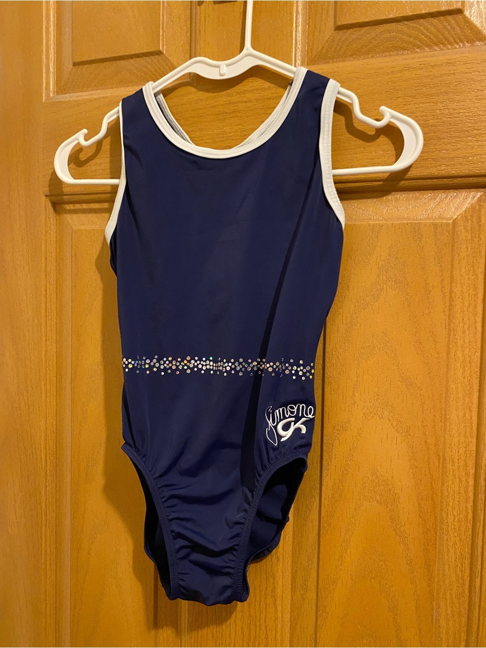 GK Simone Biles Navy Blue Gymnastics Leotard with White Trim